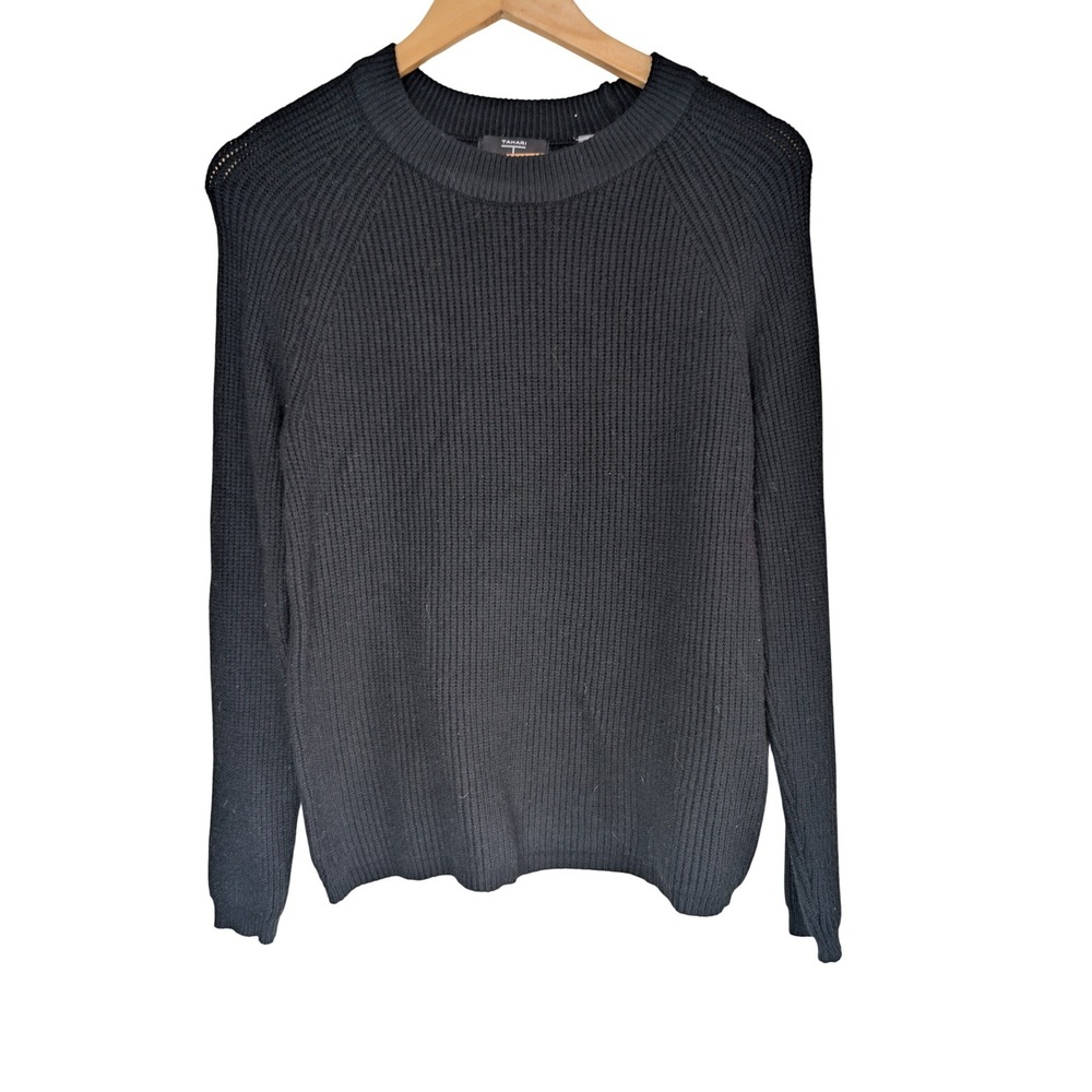 Tahari Womens Ribbed Crewneck Sweater Black Raglan Sleeve Viscose Blend Size S/P